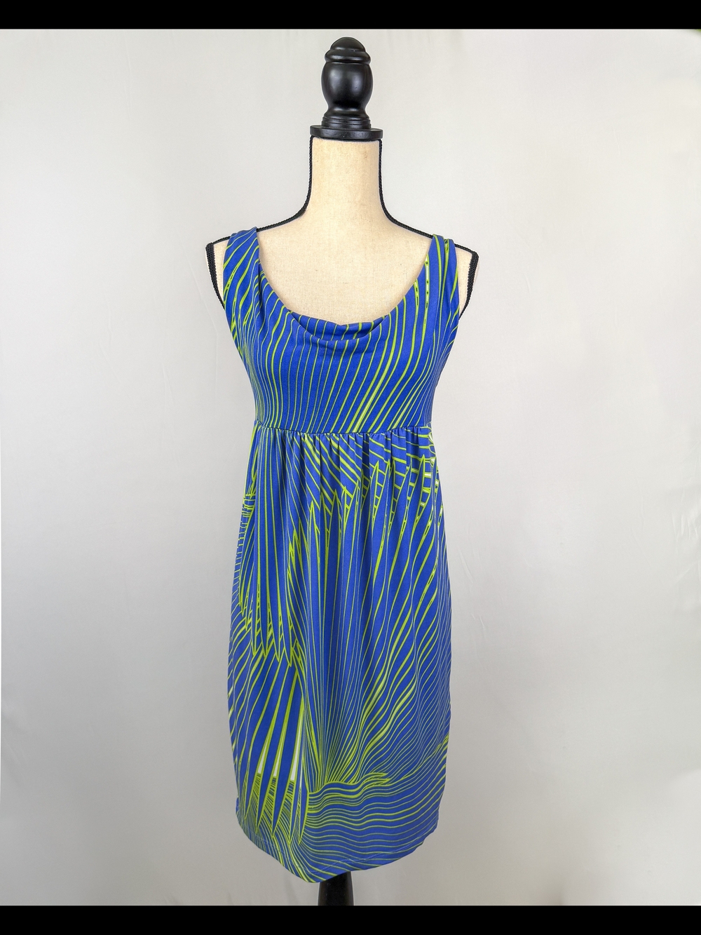 Tori Richard Blue & Lime Wave-Print Scoop-Neck Midi Dress
